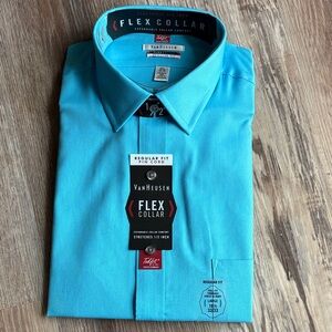 👔 🆕 Van Heusen Men's Turquoise Flex Collar Dress Shirt
